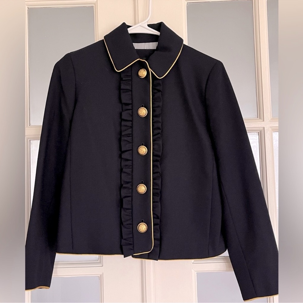 Cropped Lady Jacket with Ruffles, Wool blend